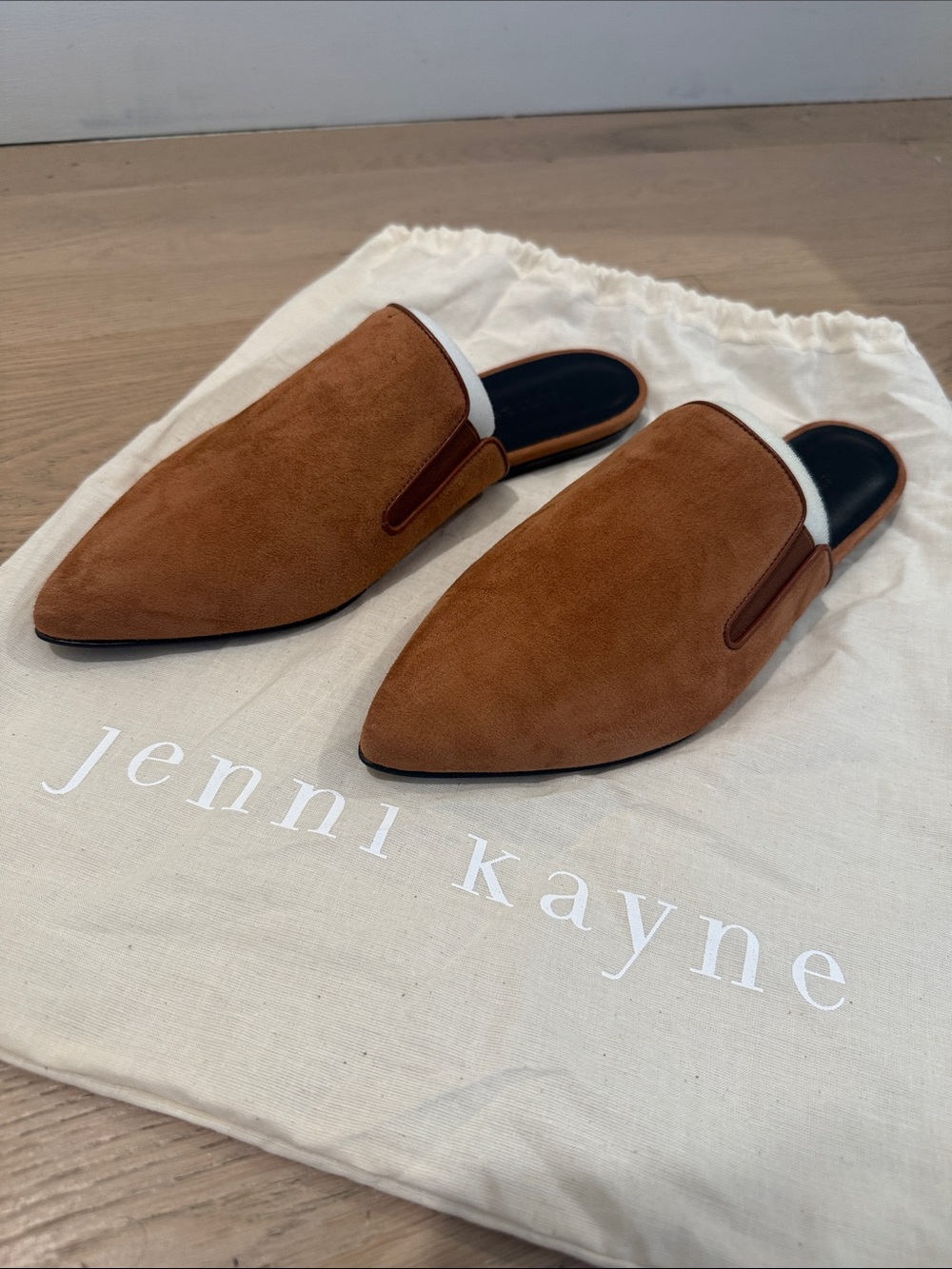 Jenni Kayne Tan Suede Pointed Slip-On Loafers